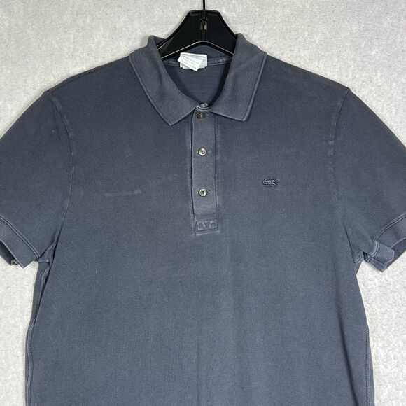 Lacoste Vintage Washed Pique Polo Shirt Men’s Size 5 Gray Short Sleeve Slim Fit - Picture 2 of 11